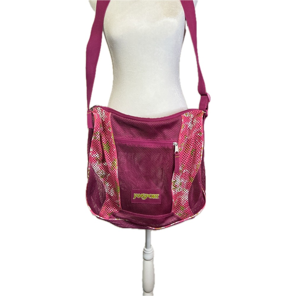 JanSport Magenta Pink Mesh Messenger Bag Floral Crossbody Travel College
